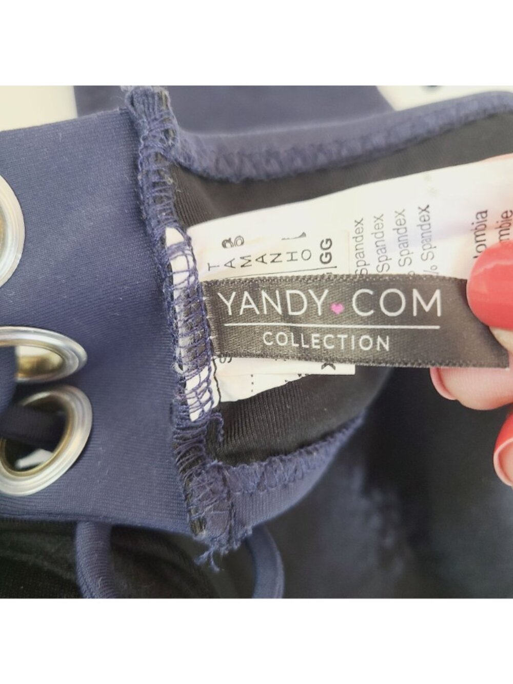 Yandy Navy Blue Bandeau Underwire Bikini Top Lace-Up Back Halter Tie Grommets - Picture 8 of 13